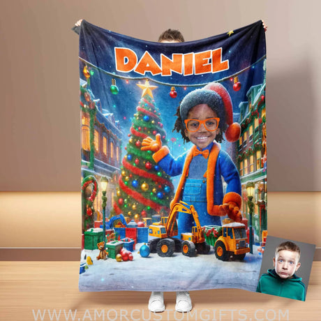Blankets Personalized Blippi Xmas 2 Blanket | Custom Face & Name Christmas Boy Blanket