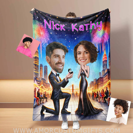 Blankets Personalized Boy Proposes Girl Blanket | Custom Face & Name Couple Blanket