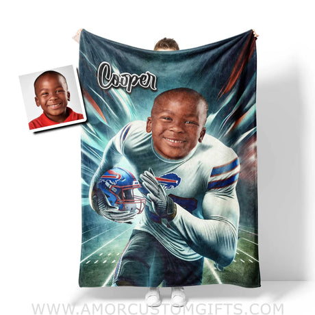 Blankets Personalized Buffalo Football Boy Bills Photo Blanket | Custom Name & Face Boy Blanket