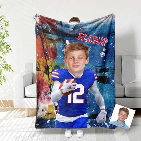 Blankets Personalized Buffalo Football Boy Blanket | Custom Face & Name Football Boys Blanket