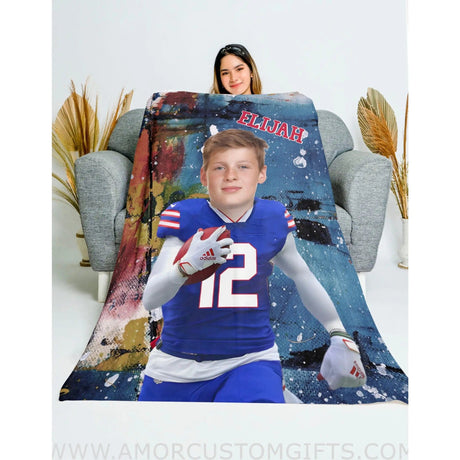 Blankets Personalized Buffalo Football Boy Blanket | Custom Football Boys Blanket