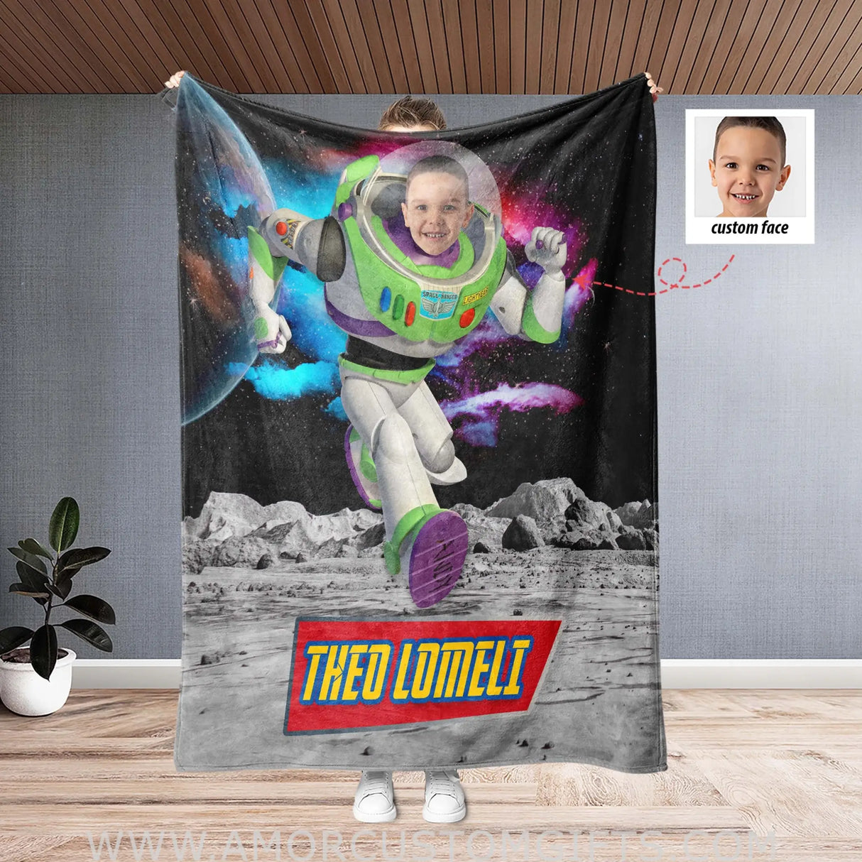 Blankets Personalized Buzz Photo Blanket | Custom Face & Name Light Year Blanket