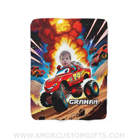 Blankets Personalized Car Racing 4 Blanket | Custom Face & Name Vehicle Blanket For Boys