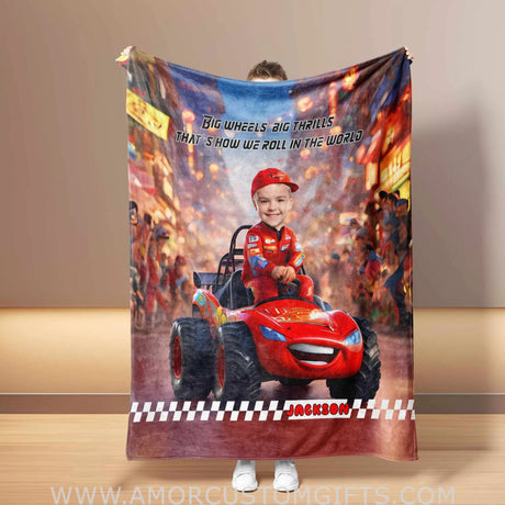 Blankets Personalized Car Racing Boy Blanket | Custom Face & Name Blanket For Boys