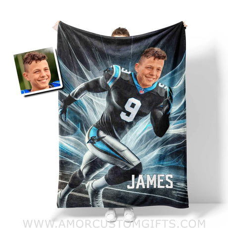 Blankets Personalized Carolina Football Boy Panthers Photo Blanket | Custom Name & Face Boy Blanket