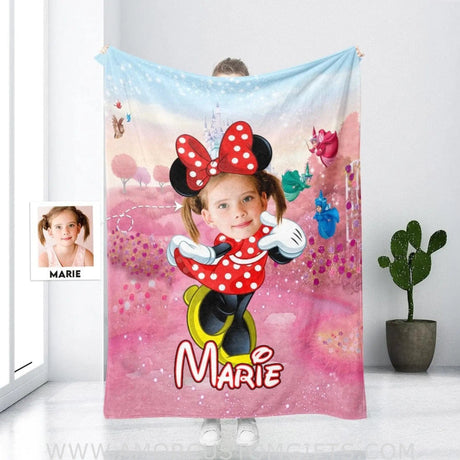 Blankets Personalized Cartoon Mouse Blanket | Custom Girl Mouse Head Photo Blanket