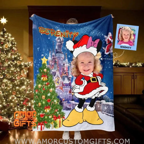 Blankets Personalized Cartoon Mouse Christmas Blanket | Custom Christmas Girl Blanket