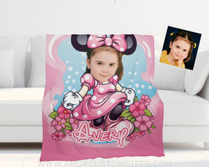 Blankets Personalized Cartoon Mouse Pink Girl Blanket | Custom Name & Face Girl Blanket