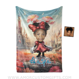 Blankets Personalized Cartoon Mouse Red Dress Castle Blanket | Custom Name & Face Girl Blanket