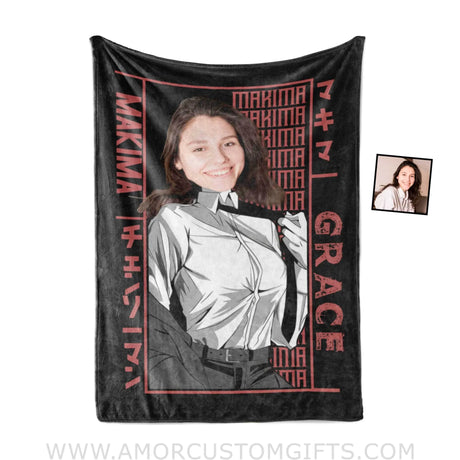 Blankets Personalized Chainsaw Man Makima Girl Blanket | Custom Name & Face Girl Blanket