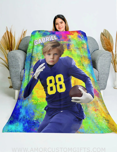 Blankets Personalized Chargers Football Boy Blanket | Custom Face & Name Football Boys Blanket