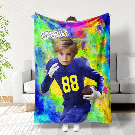 Blankets Personalized Chargers Football Boy Blanket | Custom Face & Name Football Boys Blanket