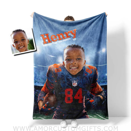 Blankets Personalized Chicago Football Boy Bear Photo Blanket | Custom Name & Face Boy Blanket