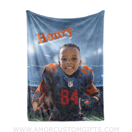 Blankets Personalized Chicago Football Boy Bear Photo Blanket | Custom Name & Face Boy Blanket