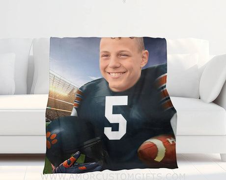 Blankets Personalized Chicago Football Boy Photo Blanket | Custom Name & Face Boy Blanket