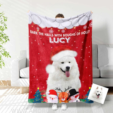 Blankets Personalized Christmas Dog Blanket | Custom Face & Name Christmas Blanket