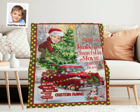 Blankets Personalized Christmas Movie Watching Blanket | Custom Face & Name Christmas Blanket For Boys