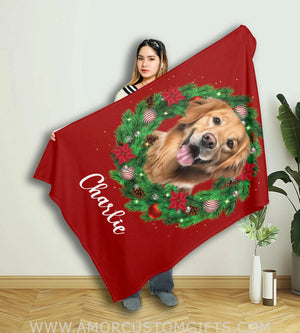 Blankets Personalized Christmas Pet Photo Blanket | Custom Face & Name Pet Christmas Blanket