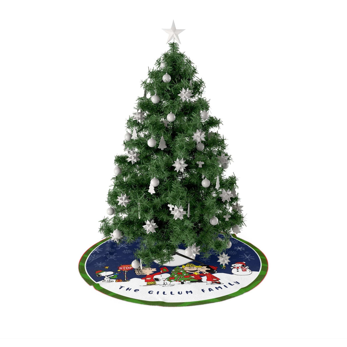 Christmas Tree Skirts Personalized Christmas Snoopy Tree Skirt  | Custom Family Name Holidays Vintage Snoopy Tree Dress Xmas Home Decor