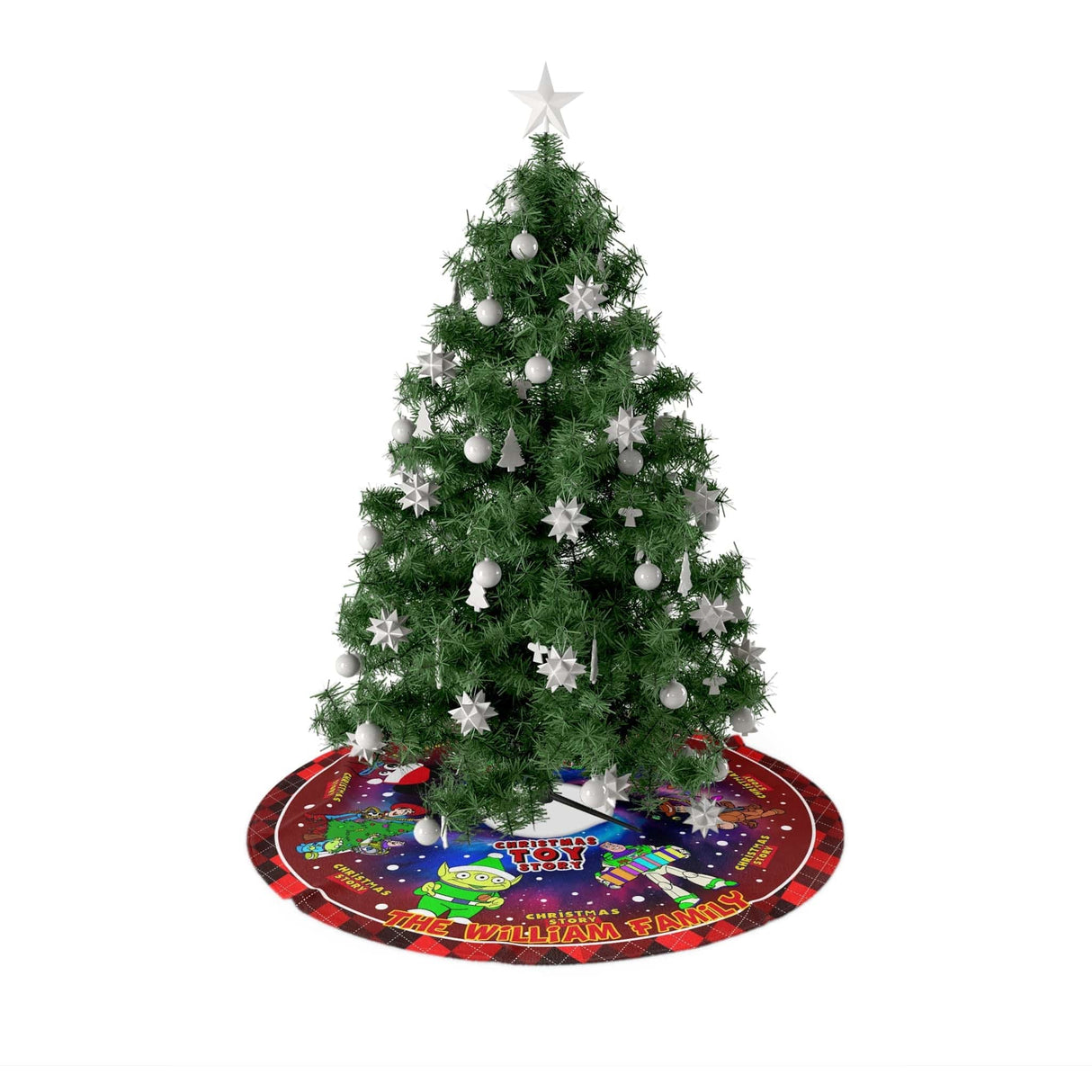 Christmas Tree Skirts Personalized Christmas Toy Story Tree Skirt  | Custom Family Name Holidays Vintage Lightyear Woody Xmas Tree Dress Xmas Home Decor