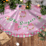 Christmas Tree Skirts Personalized Christmas Tree Skirt Retro Pink Santa | Custom Family Name Holidays Vintage Santa Claus Pink Xmas Tree Dress Xmas Home Decor