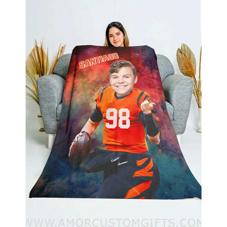 Blankets Personalized Cincinnati Football Boy Blanket | Custom Football Bengal Boys Blanket