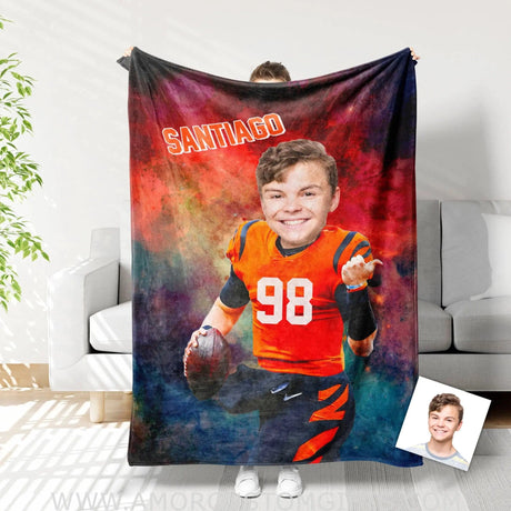 Blankets Personalized Cincinnati Football Boy Blanket | Custom Football Bengal Boys Blanket