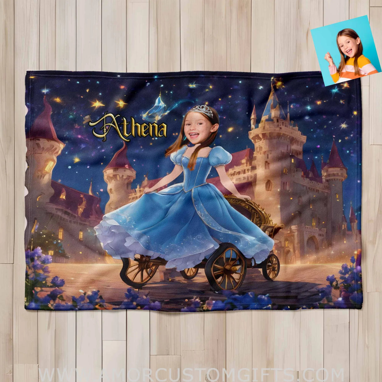Blankets Personalized Cinderella 6 Photo Blanket | Custom Name & Face Girl Princess Blanket