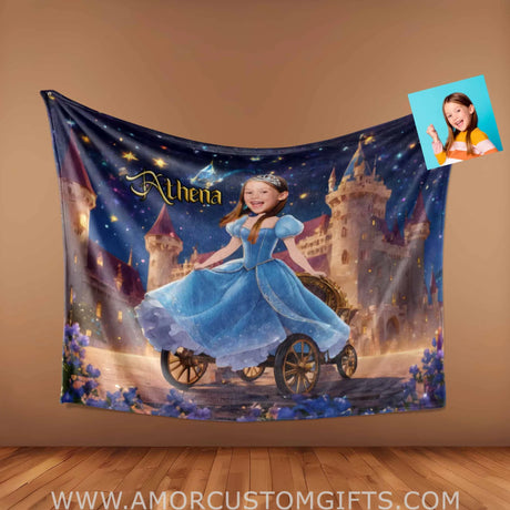 Blankets Personalized Cinderella 6 Photo Blanket | Custom Name & Face Girl Princess Blanket