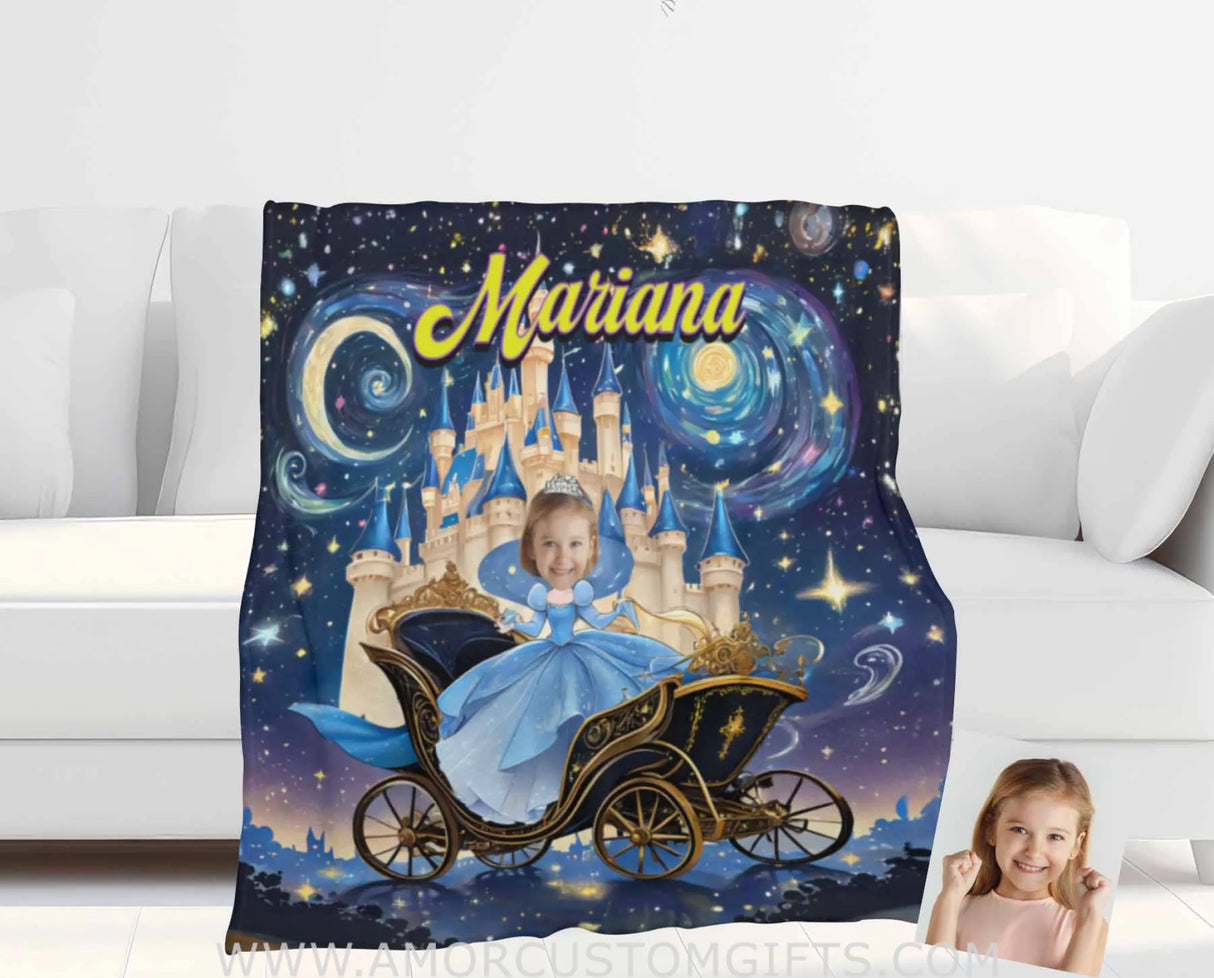 Blankets Personalized Cinderella 7 Photo Blanket | Custom Name & Face Girl Princess Blanket