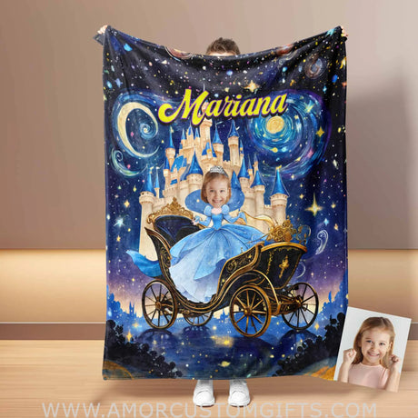 Blankets Personalized Cinderella 7 Photo Blanket | Custom Name & Face Girl Princess Blanket