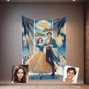 Blankets Personalized Cinderella And Prince Charming Blanket | Custom Face & Name Couple Blanket