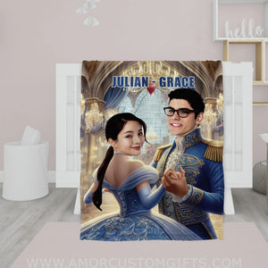 Blankets Personalized Cinderella and Prince Charming Blanket | Custom Face & Name Couple Blanket