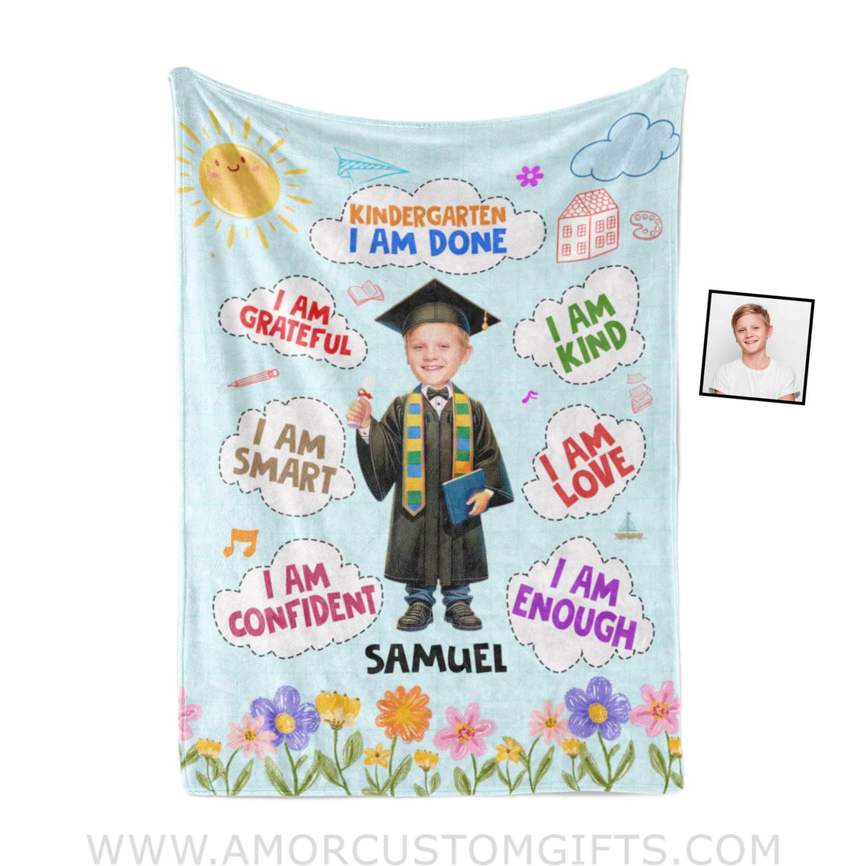 Blankets Personalized Class Of 2024 Kid Boy Photo Blanket | Custom Name & Face Boy Blanket