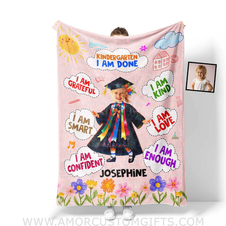 Blankets Personalized Class Of 2024 Kid Girl Photo Blanket | Custom Name & Face Girl Blanket