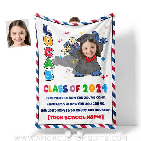 Blankets Personalized Class Of 2024 Stich Kid Girl Photo Blanket | Custom Name & Face Girl Blanket