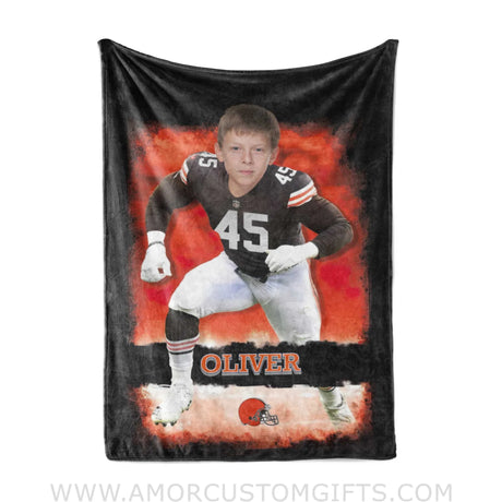Blankets Personalized Cleveland Football Boy Browns Photo Blanket | Custom Name & Face Boy Blanket