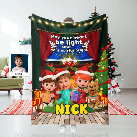 Blankets Personalized Cocomelon Christmas Blanket | Custom Face & Name Blanket For Boys