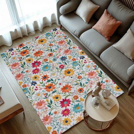 Mats & Rugs Personalized Colorful Summer Floral 3D Rug | Pattern Checker Thin Area Rug , Floormat