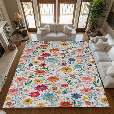 Mats & Rugs Personalized Colorful Summer Floral 3D Rug | Pattern Checker Thin Area Rug , Floormat