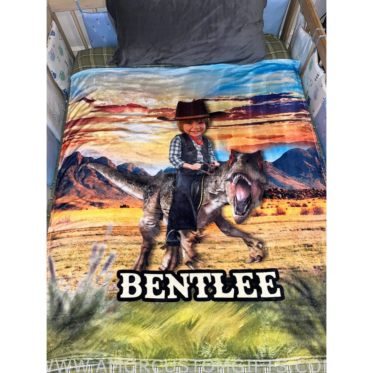 Blankets Personalized Cowboy Dino In Desert Blanket | Custom Dino Boy Blanket,  Customized Blanket