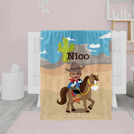 Blankets Personalized Cowboy On Horse Blanket | Custom Face & Name Cowboy Boy Blanket,  Customized Blanket