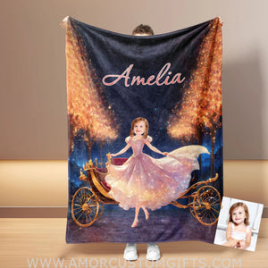 Blankets Personalized Crystal Princess 01 Pink Dress Twinkle Photo Blanket | Custom Name & Face Girl Princess Blanket