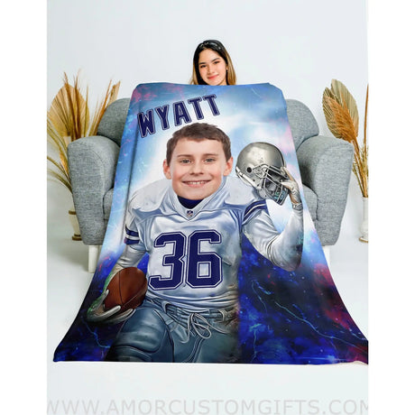 Blankets Personalized Dallas Football Boy Blanket | Custom Face & Name Sport Football Cowboys Blanket
