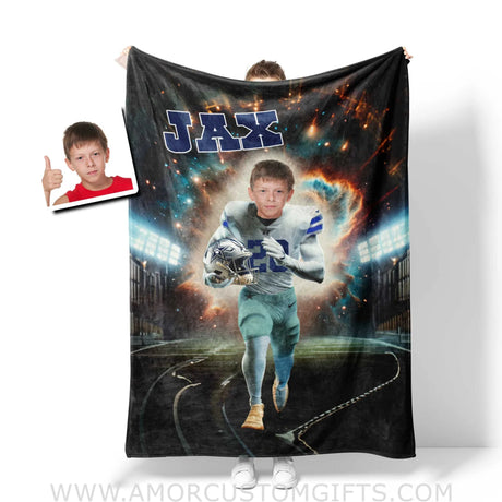 Blankets Personalized Dallas Football Cowboys Photo Blanket | Custom Name & Face Boy Blanket
