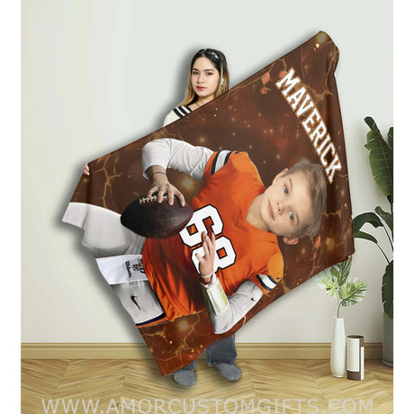 Blankets Personalized Denver Football Boy Blanket | Custom Face & Name Football Boys Blanket
