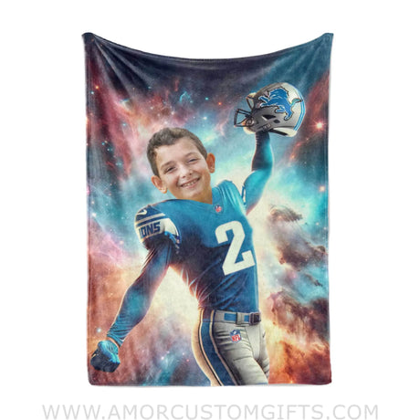 Blankets Personalized Detroit Football Lions Boy Photo Blanket | Custom Name & Face Boy Blanket