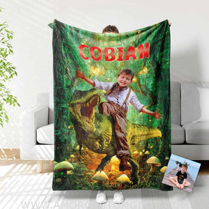 Blankets Personalized Dino In The Forest Blanket | Custom Dino Boy Blanket,  Customized Blanket