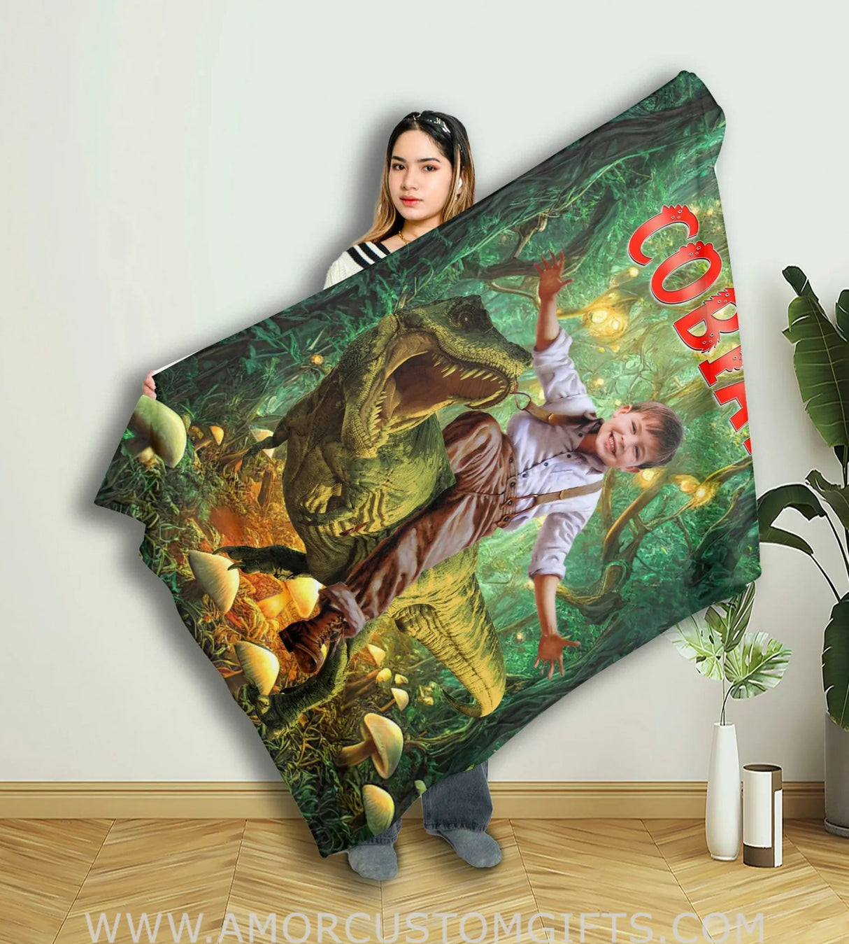 Blankets Personalized Dino In The Forest Blanket | Custom Dino Boy Blanket,  Customized Blanket