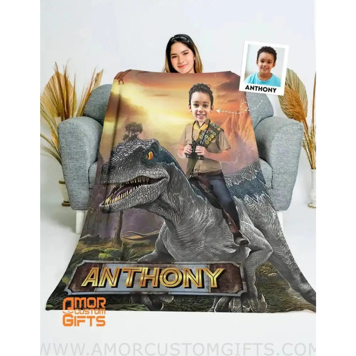 Blankets Personalized Dino Riding Blanket | Custom Blanket For Baby Boys